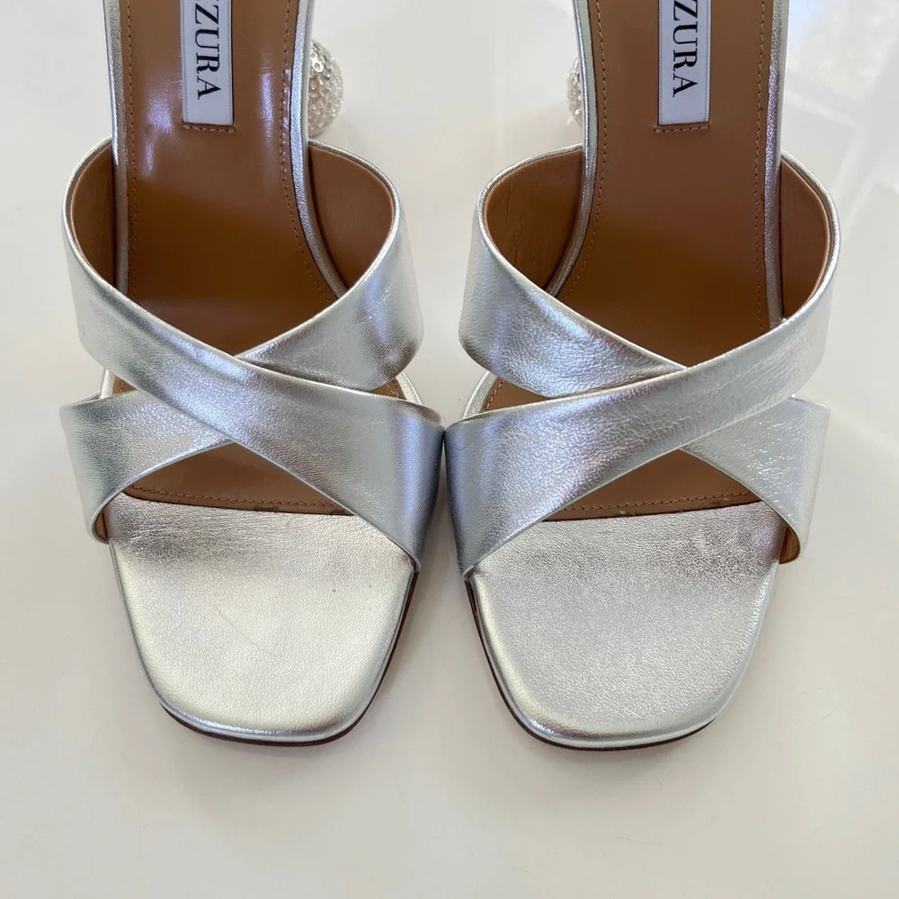 Aquazzura 10th Anniversary Yes Darling 95 Mule in Silver - Picture 4 of 13